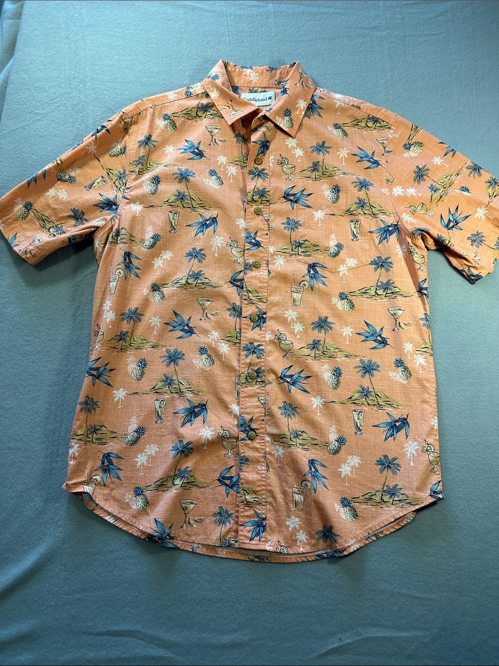 Saddlebred Orange Tropical Print Short Sleeve Button Down Shirt
